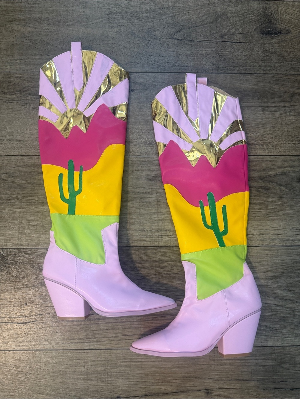 Patchwork Pink Cactus Cowboy Boots